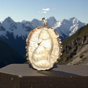 Hand Carved WOLF Antler .925 Pendant